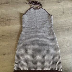 Abercrombie & Fitch Chevron Brown Halter Knit Dress Sz 32” Bust Stretchy Thick‎
